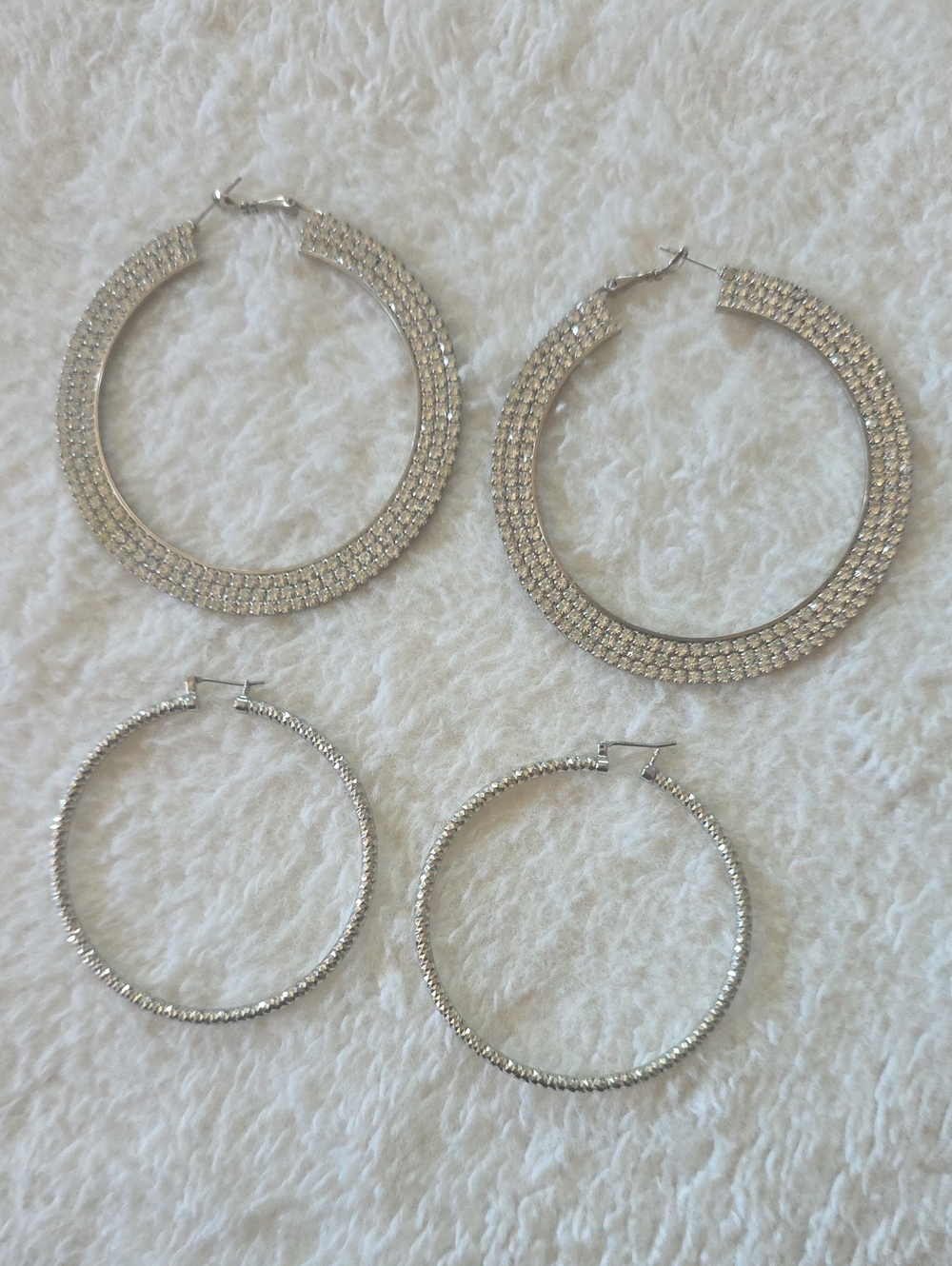 Rhinestone Studded Large Hoop Earrings, Med-Sized Hoop Earrings